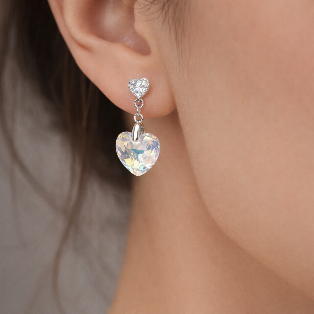 Aro Corazones Circón Cristal Hecho con Swarovski® Tornasol