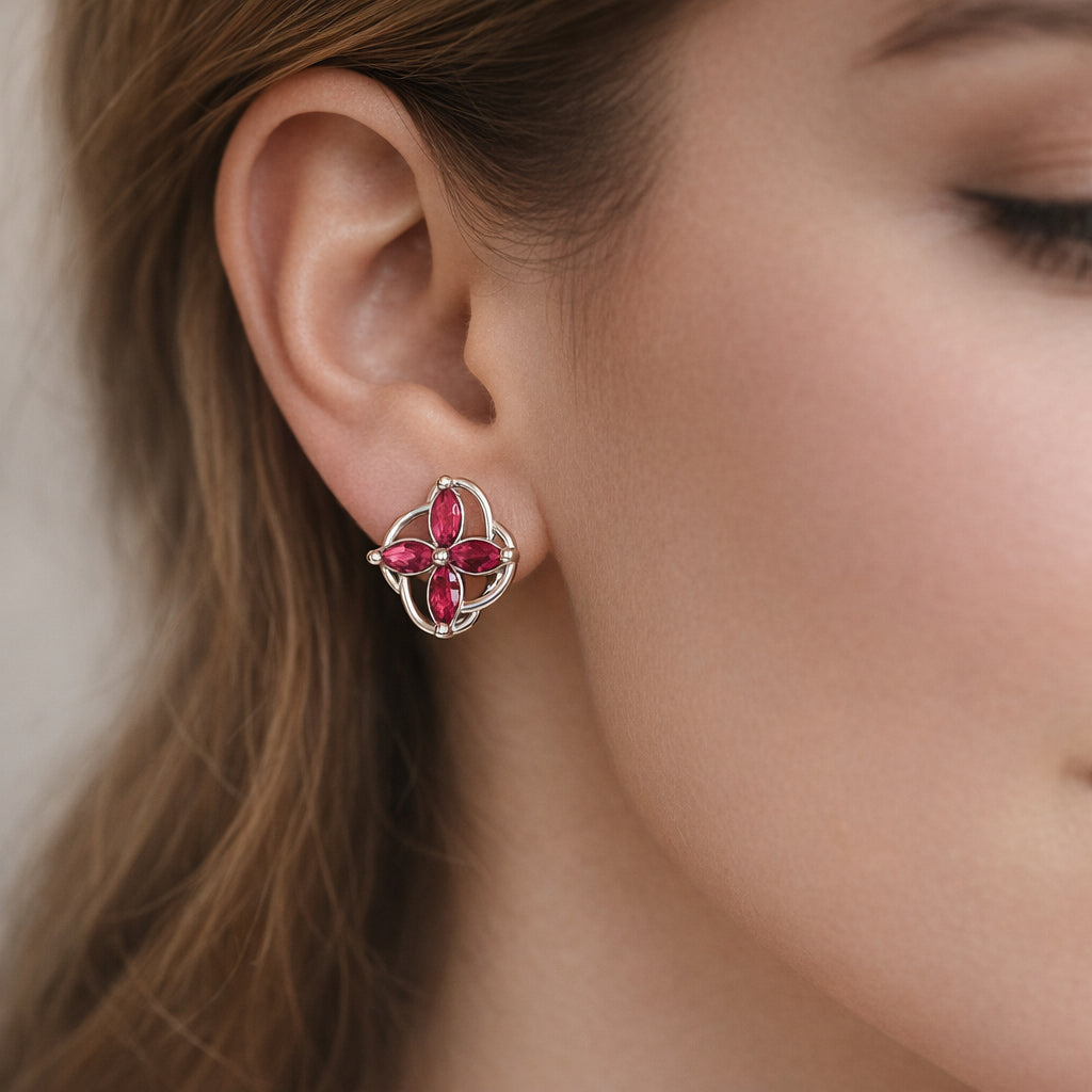 Aro Flor Circones Rubí