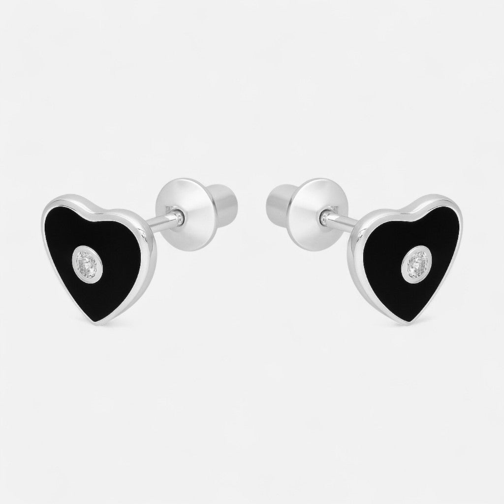 Aro con Tope Corazón Circón Esmaltado Ónix