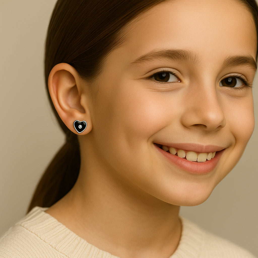 Aro con Tope Corazón Circón Esmaltado Ónix