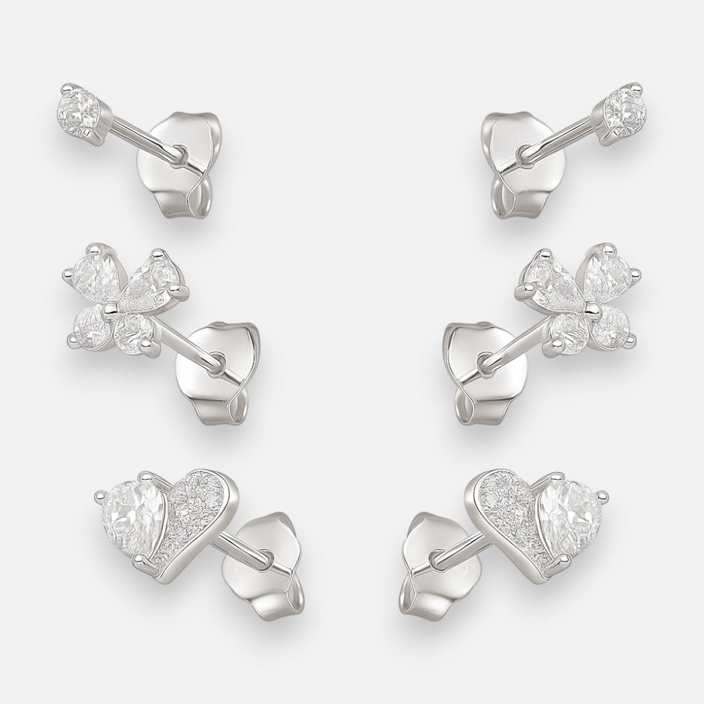 Set Aro Minimalista Corazón Mariposa Circón