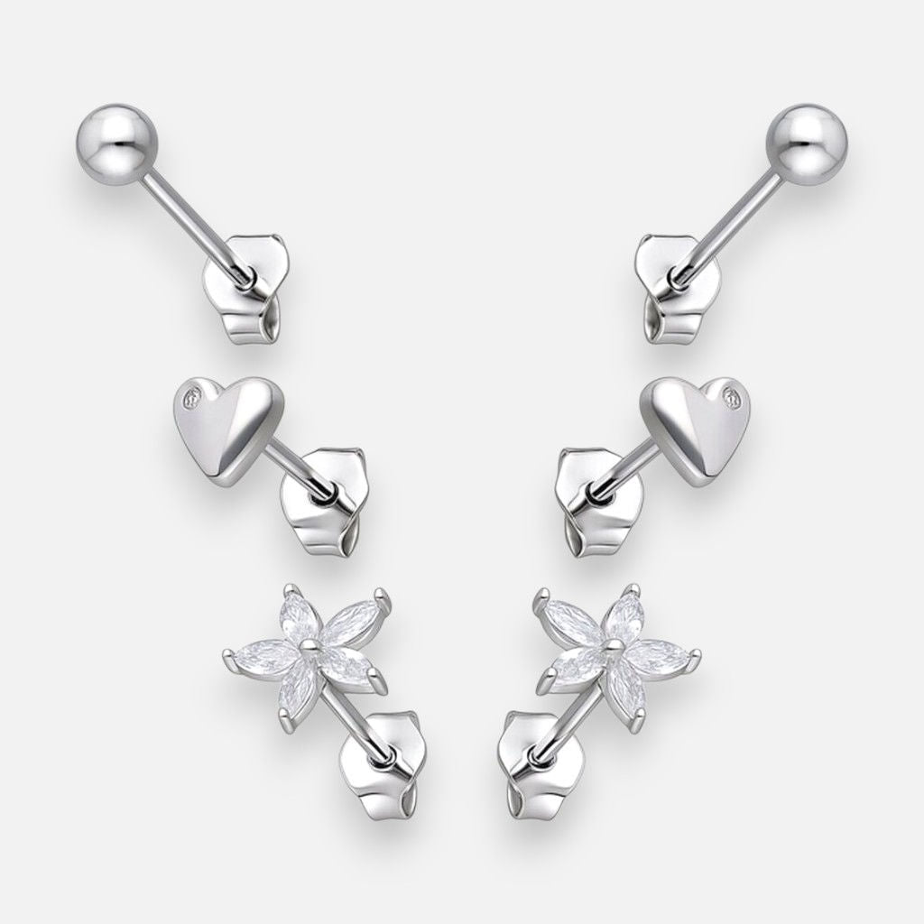 Set Aros Minimalista Flor Circones Corazón Esfera