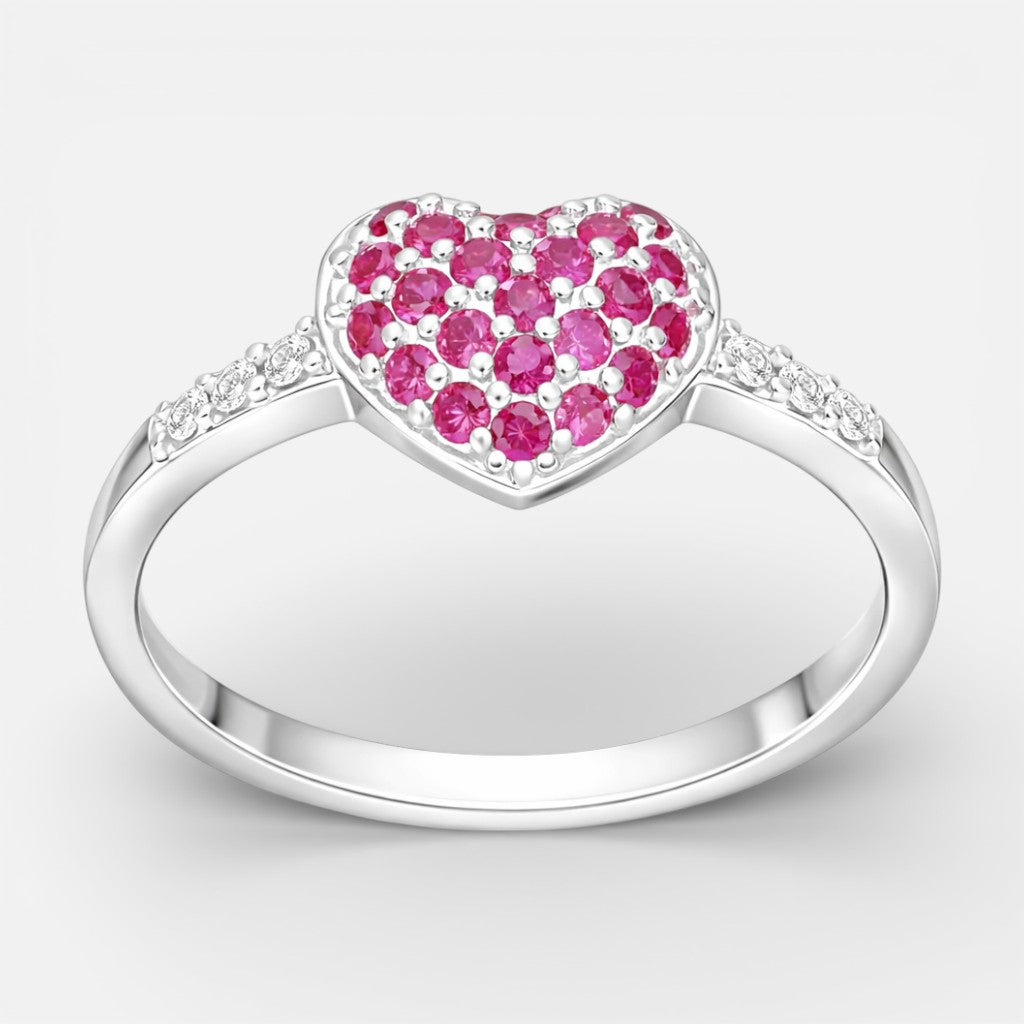 Anillo Corazón Circones Rubí