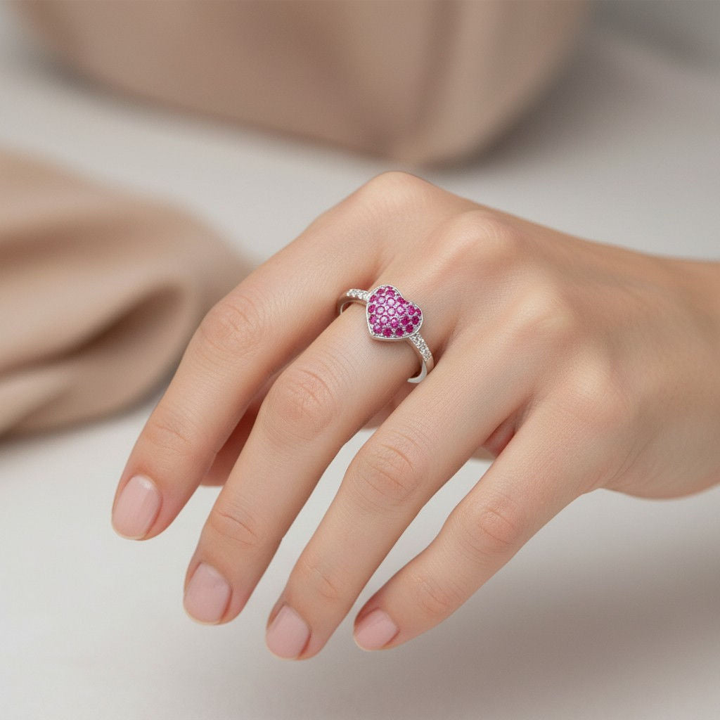 Anillo Corazón Circones Rubí