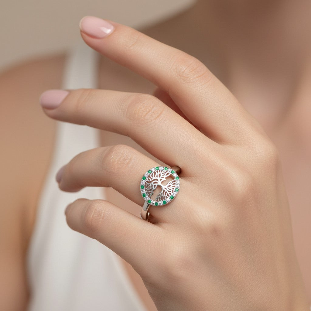 Anillo Árbol de la Vida Circones Esmeralda