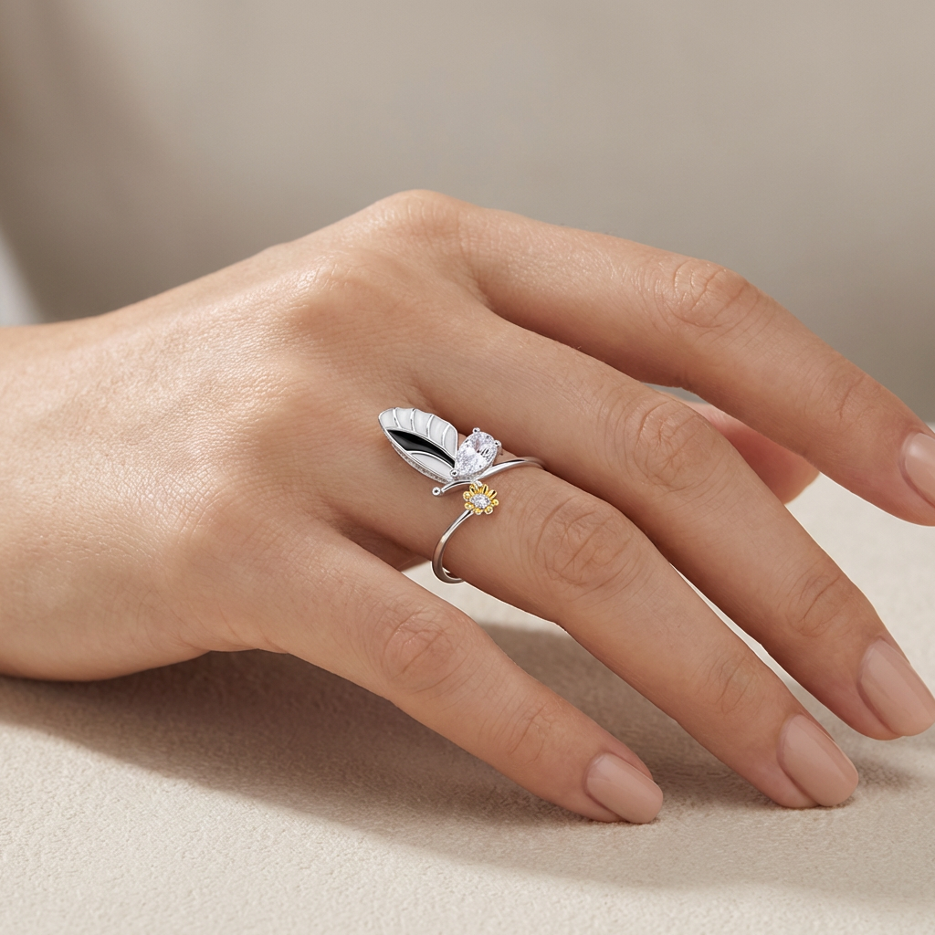 Anillo Mariposa Flor Esmaltada Circón