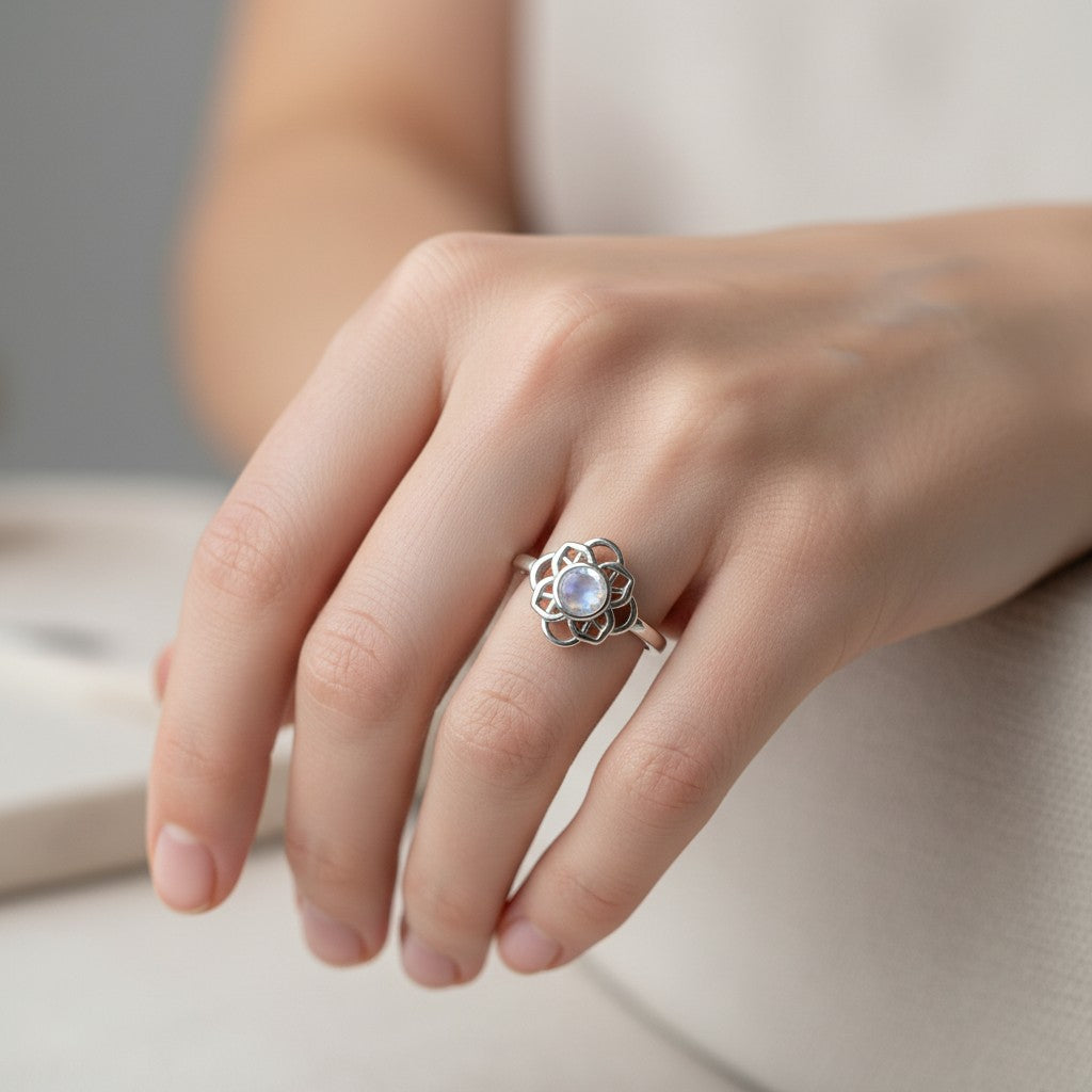 Anillo Flor Piedra Luna