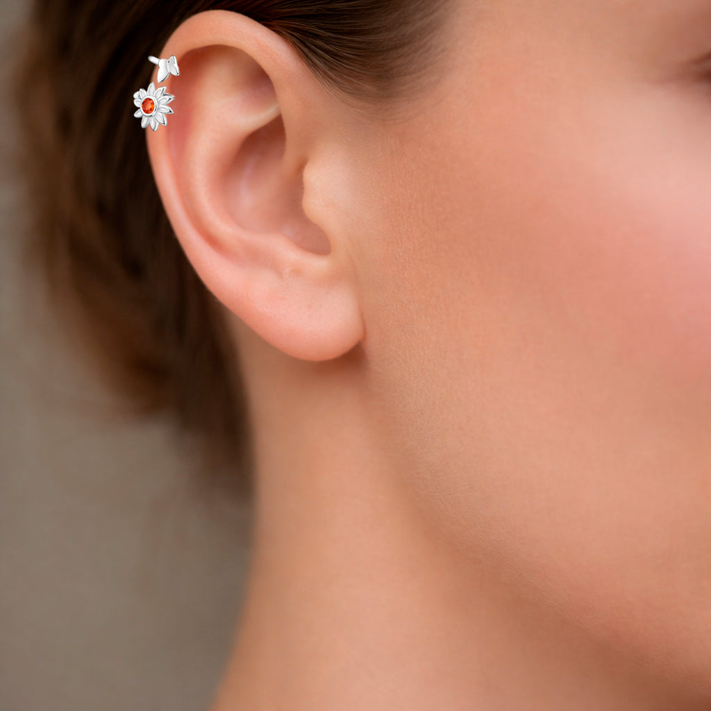 Aro Ear Cuff Mariposa Flor Circón Granate Valor Por Unidad