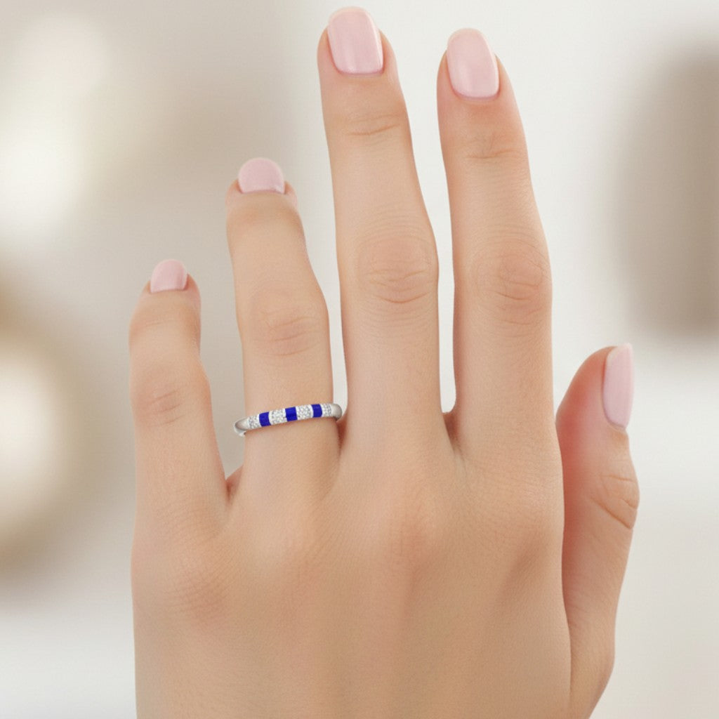 Anillo Esmaltado Azul Circones
