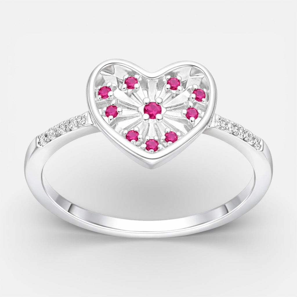 Anillo Corazón Flor Circones Fucsia