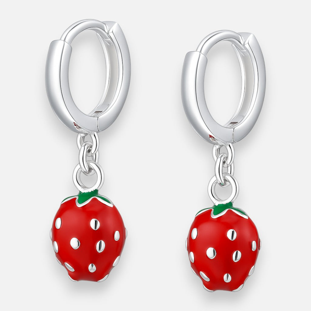 Argolla Huggie Frutilla Esmaltada 11 mm