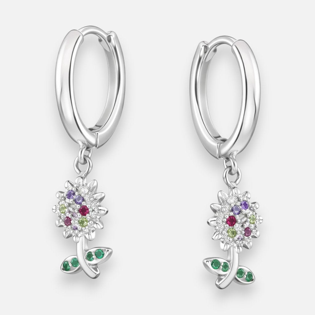 Argolla Huggie Flor Girasol Circones Multicolor 12 mm