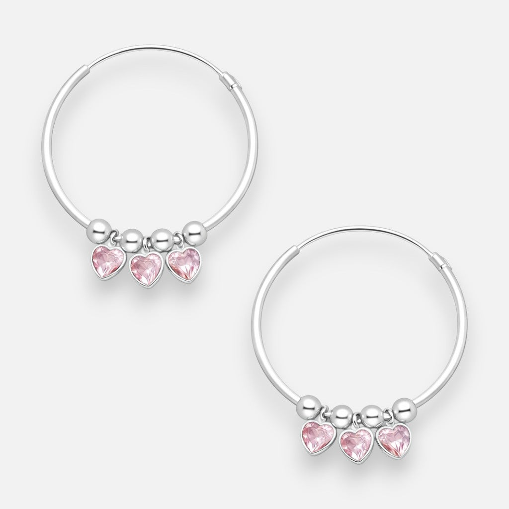 Argolla Esferas Corazones Circones Rosa Francia 25 mm