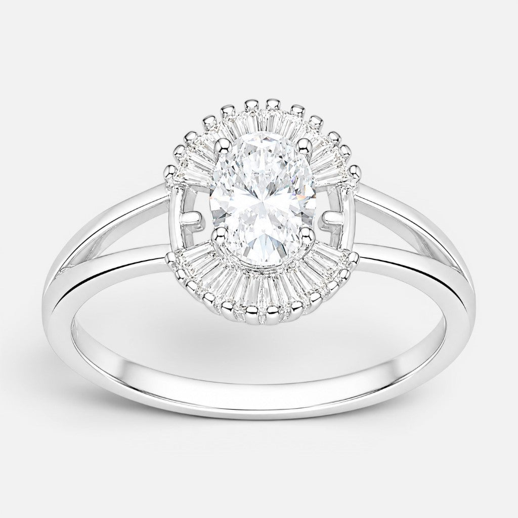 Anillo Ovalado Moissanita y Circones Baguette