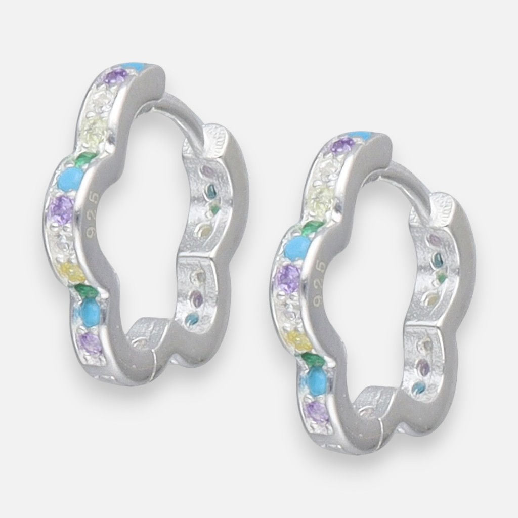 Argolla Huggie Flor Circones Multicolor 12 mm