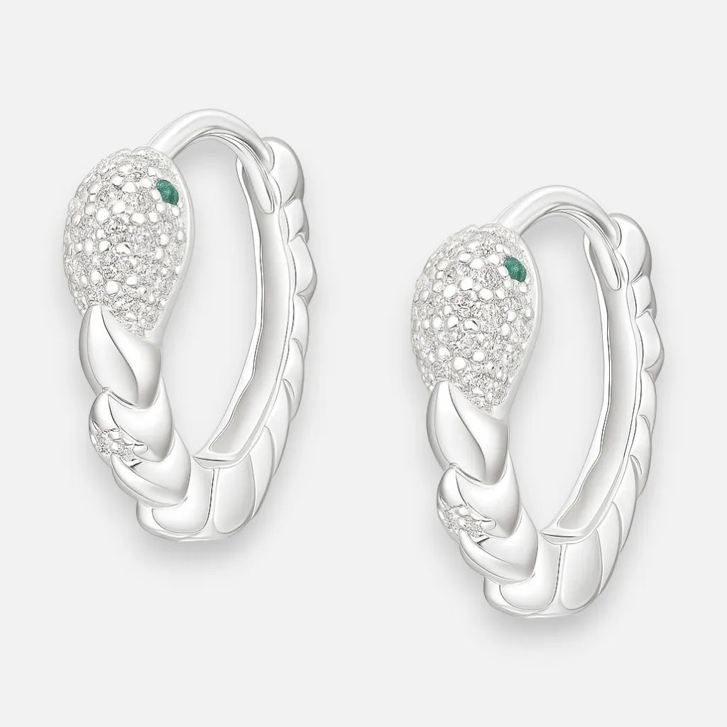 Argolla Huggie Serpiente Circones Esmeralda 14 mm