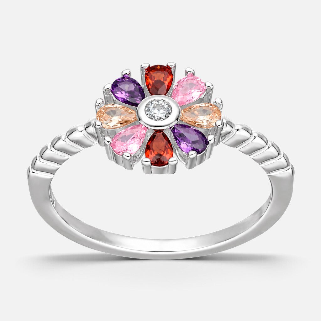 Anillo Flor Circónes Multicolor