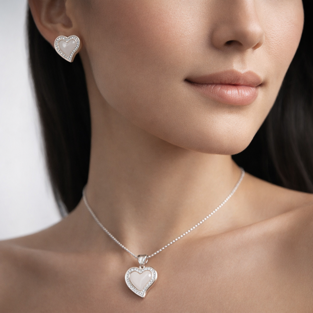 Conjunto Corazón Nácar Circones