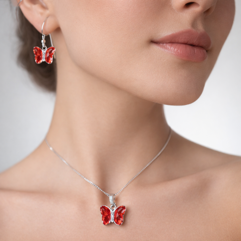 Conjunto Mariposa Hecho con Cristal Swarovski® Rojo