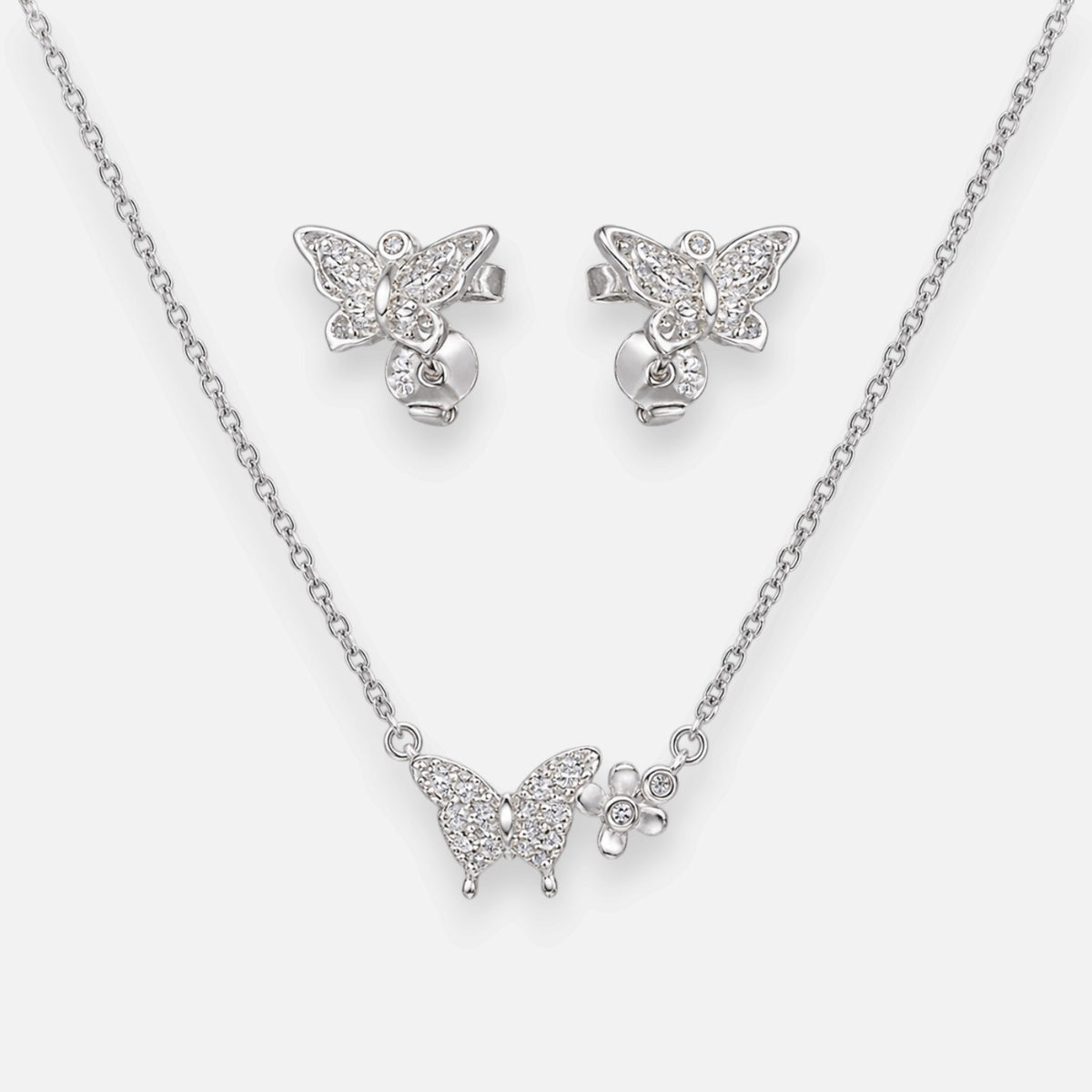 Set Collar Aro Mariposa Flor Circones