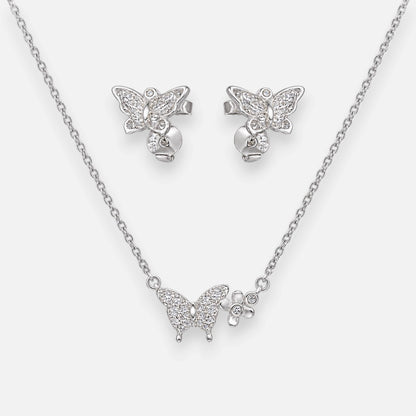Set Collar Aro Mariposa Flor Circones