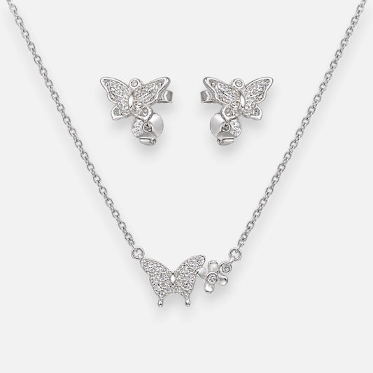 Set Collar Aro Mariposa Flor Circones