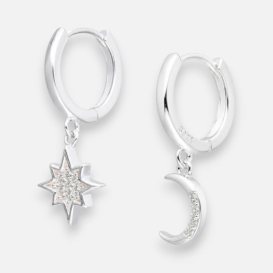 Argolla Huggie Desigual Estrella Media Luna Circones 12 mm