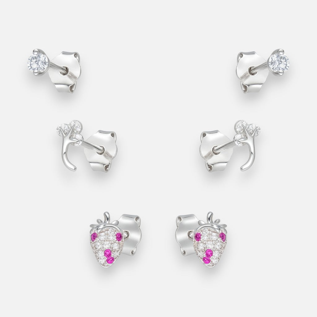 Set Aros Minimalista Frutilla Trébol Circones
