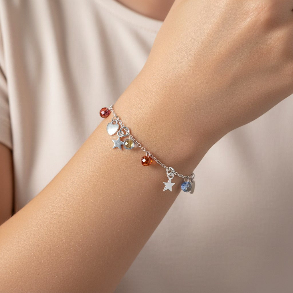 Pulsera Corazones Estrellas Cristales Hecho con Swarovski® 7 Chakras