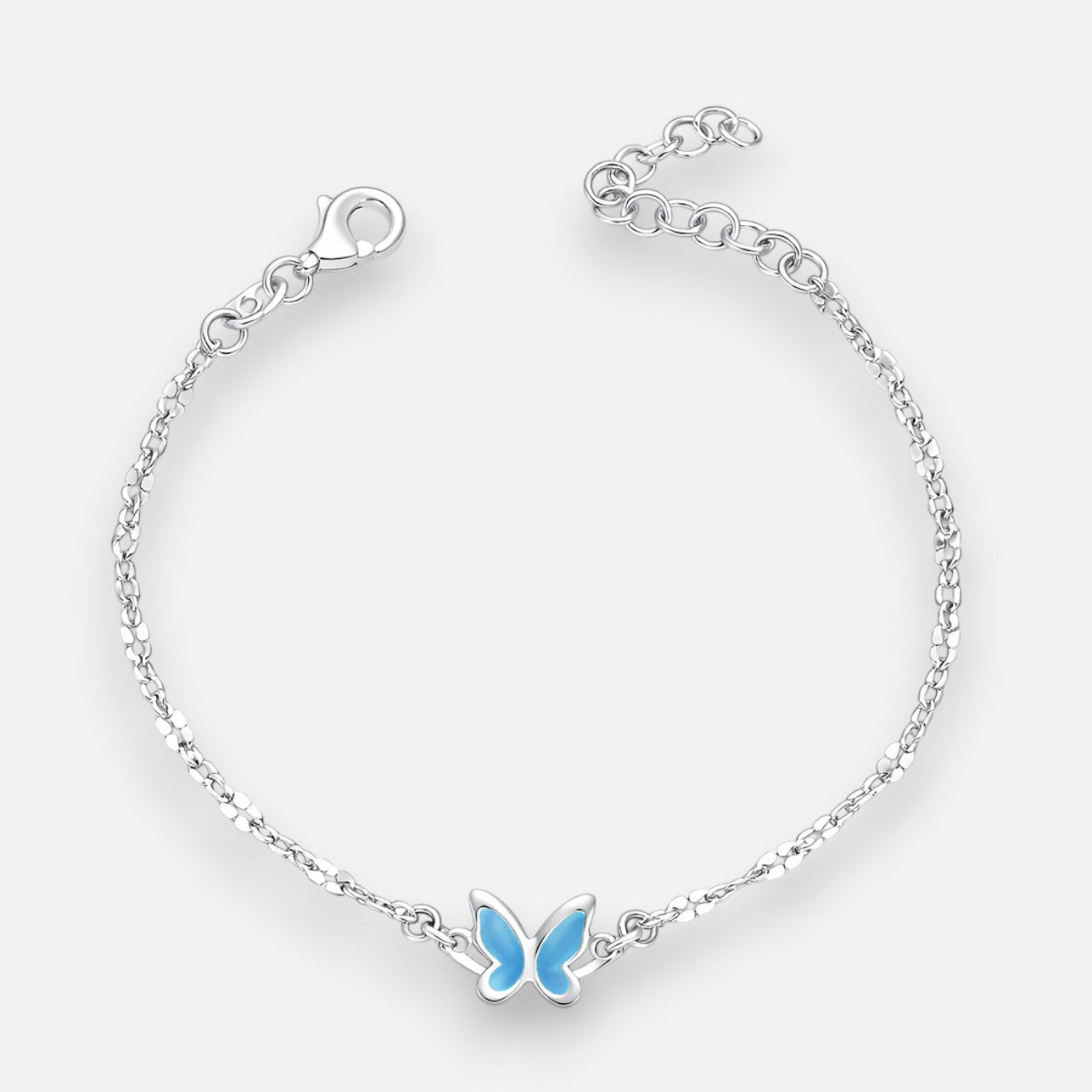 Pulsera Tradicional Martillada Mariposa Esmaltada Celeste