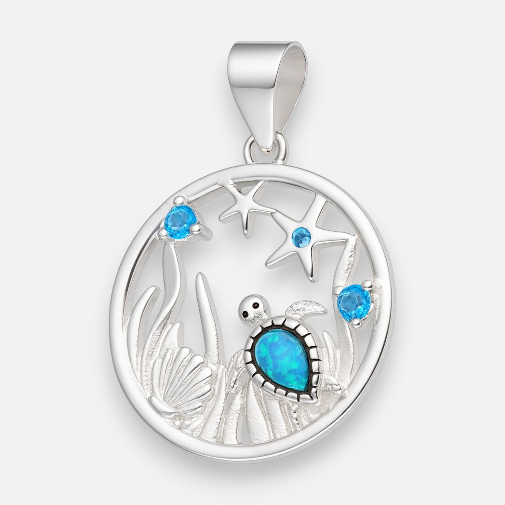 Colgante Tortuga Concha Estrella de Mar Circones Agua Marina