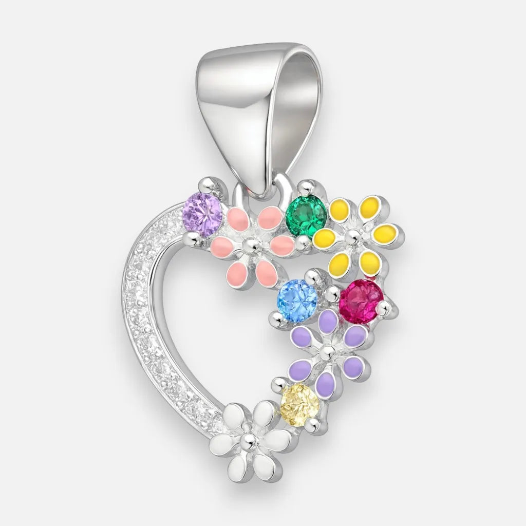 Colgante Corazón Flores Esmaltadas Multicolor Circones
