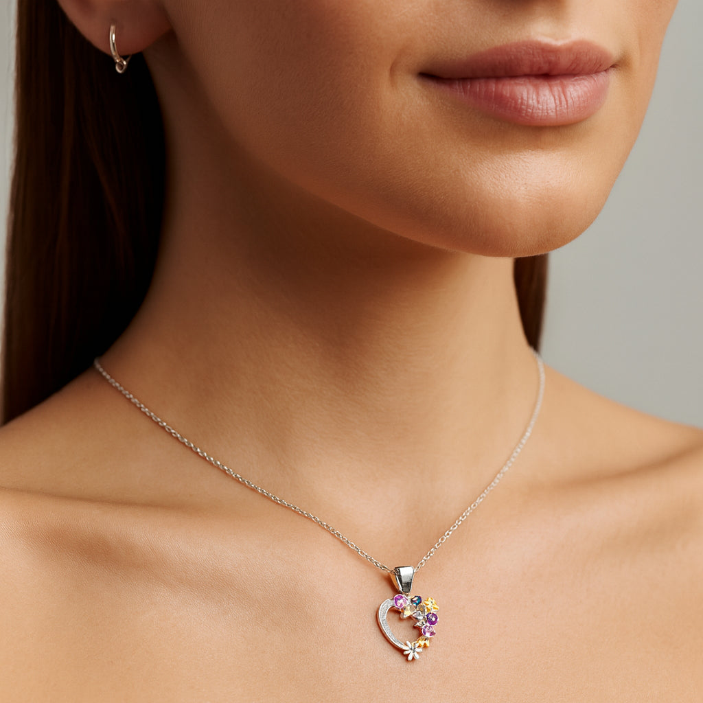 Colgante Corazón Flores Esmaltadas Multicolor Circones