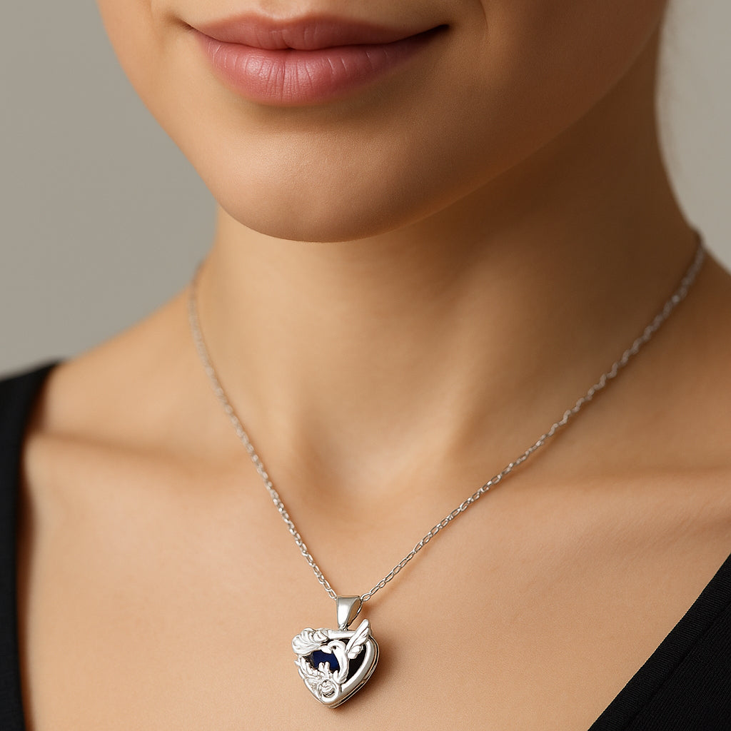 Colgante Corazón Colibrí Circón Zafiro