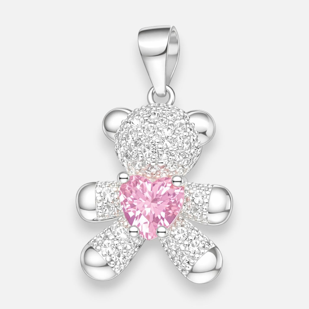 Colgante Osito Corazón Circón Rosa Francia