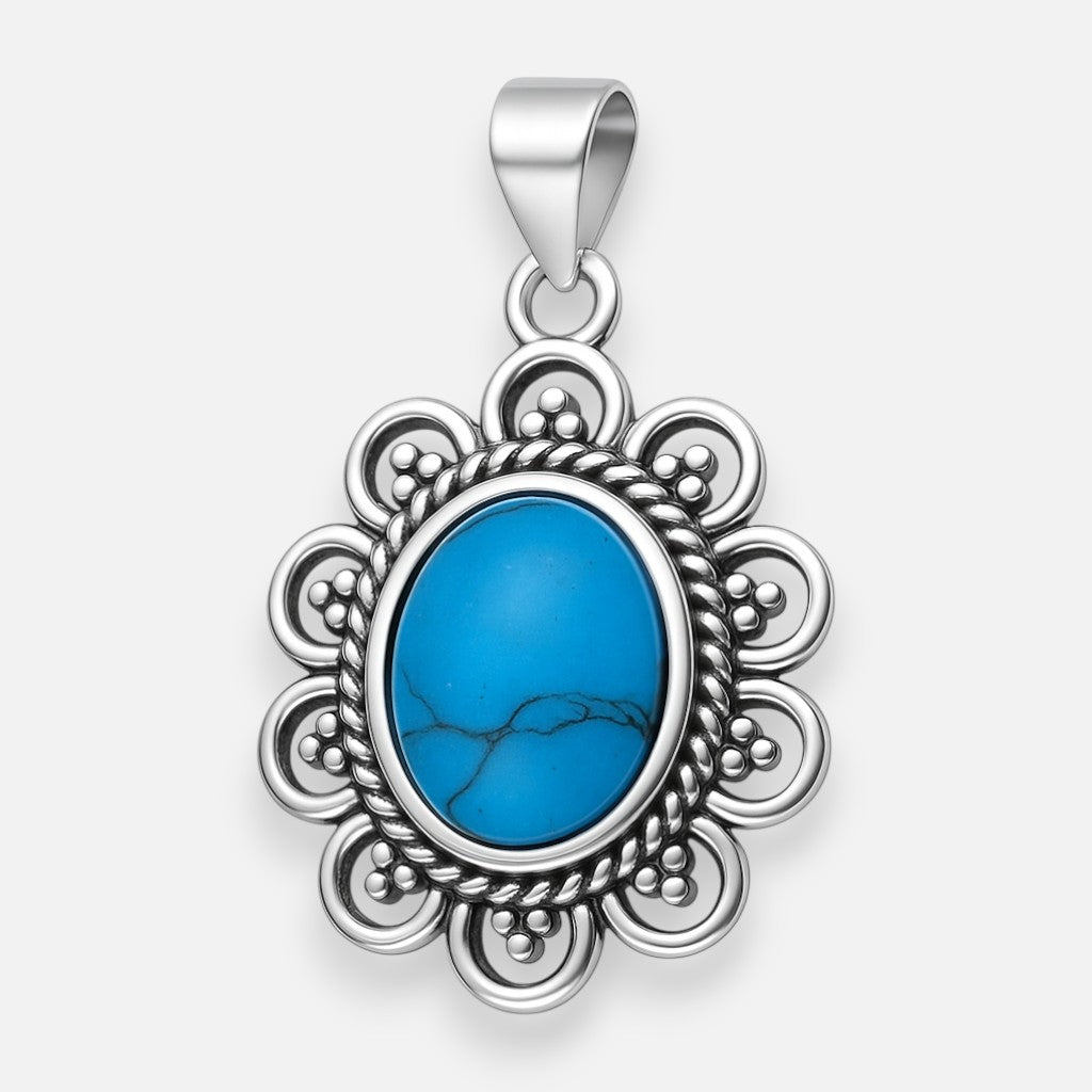 Colgante Étnico Flor Turquesa