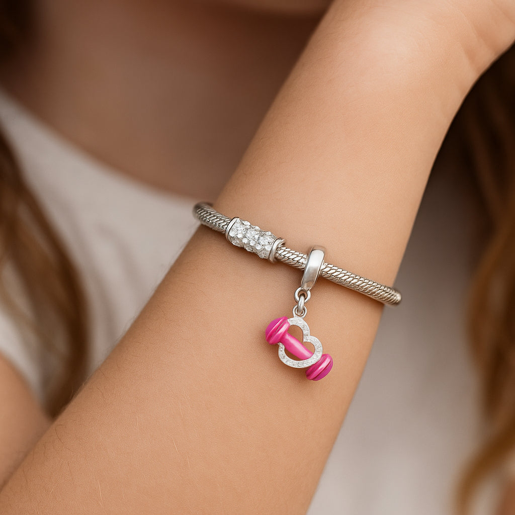 Colgante Charm Corazón Circones Mancuerna Esmaltada