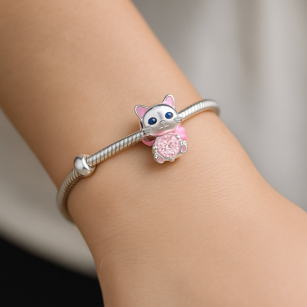 Colgante Charm Gatito Corazón Circones Rosa Francia