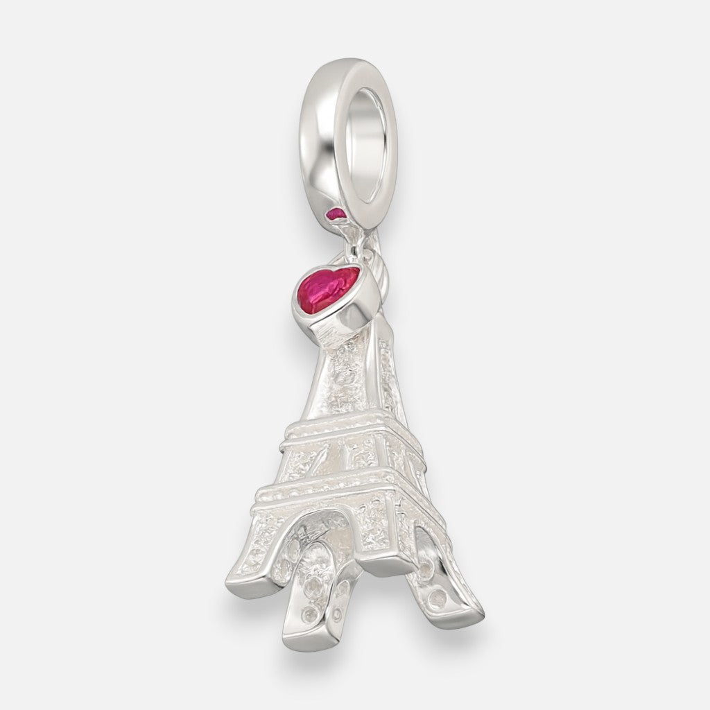Colgante Charm Torre Eiffel Corazón Circones Rubí