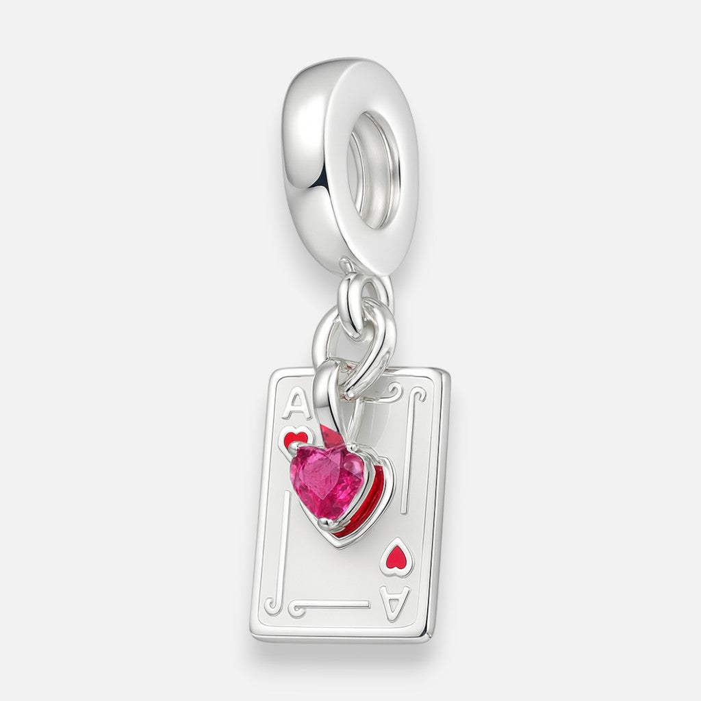 Colgante Charm Carta de Poker Corazón Circón Rubí