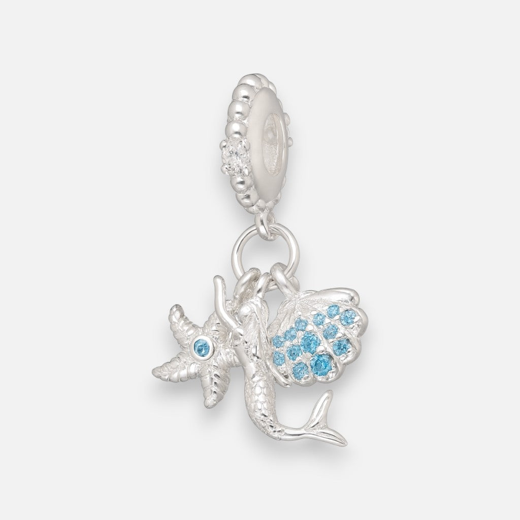 Colgante Charm Estrella de Mar Sirena Concha Circones Agua Marina