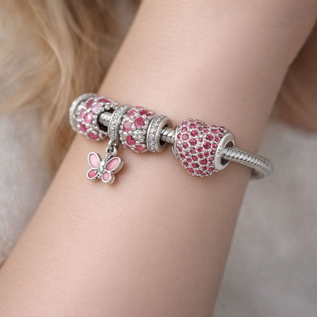 Colgante Charm Corazón Circones Rubí