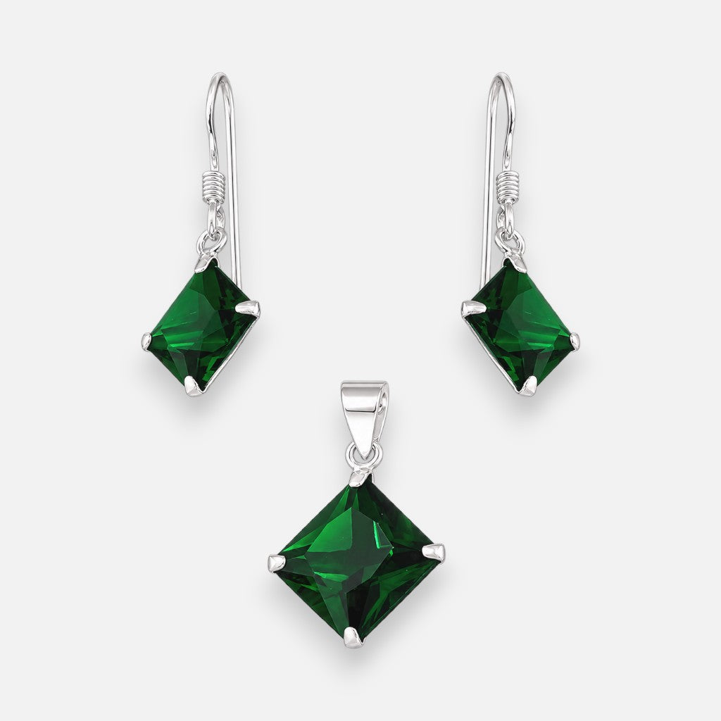 Conjunto Circón Esmeralda 8x10 mm