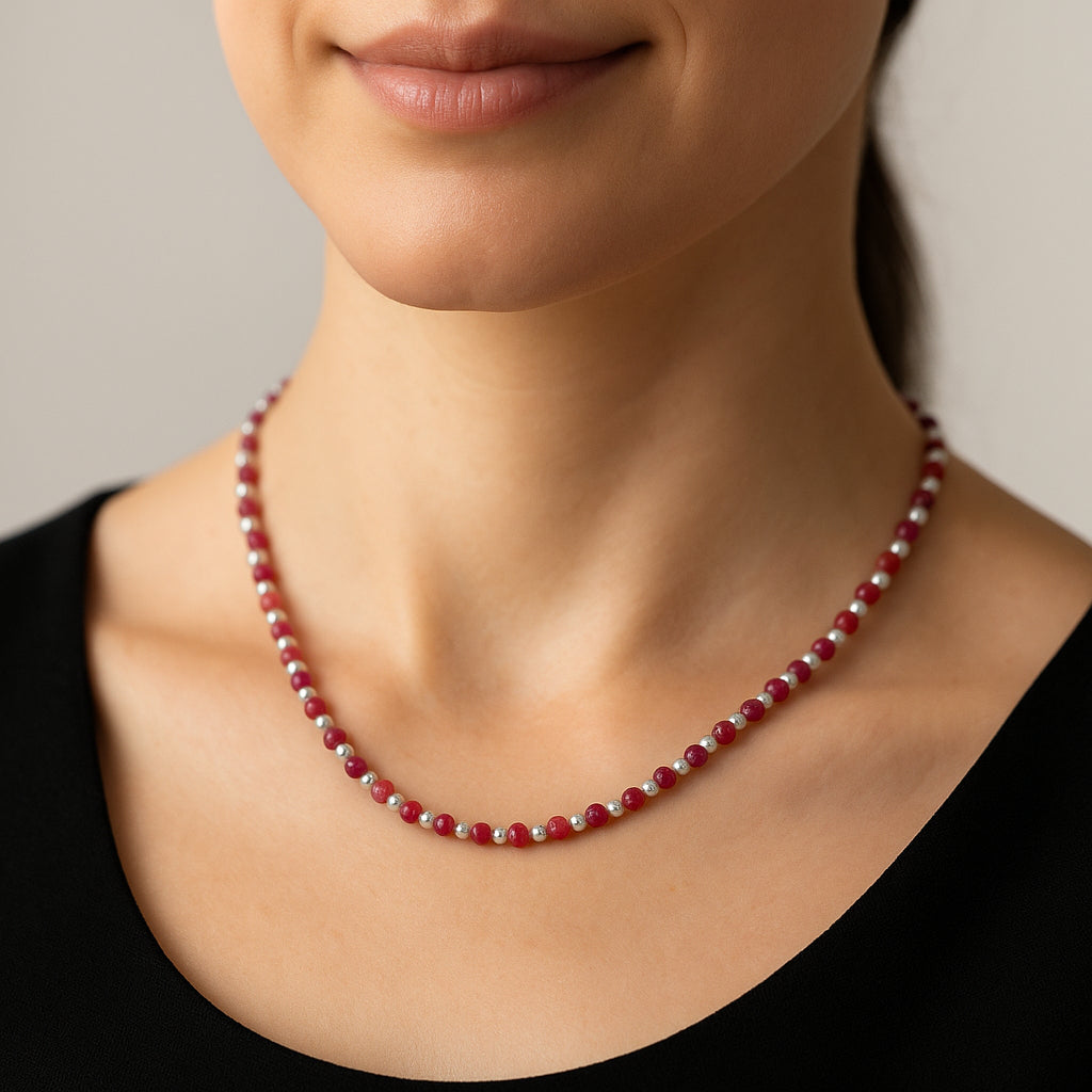 Collar Choker Ajustable Esferas Cristales Burdeo