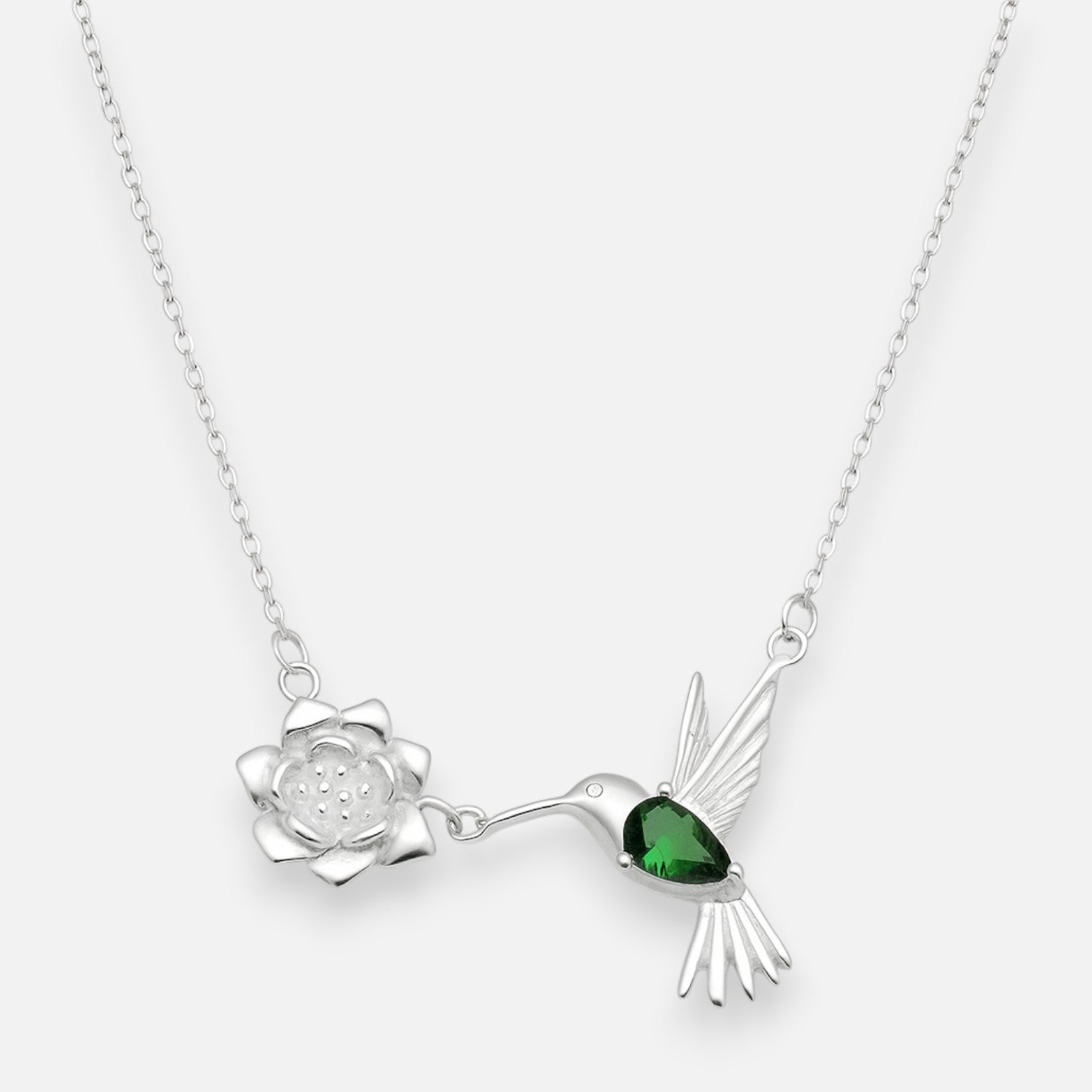 Collar Colibrí Flor Circón Esmeralda