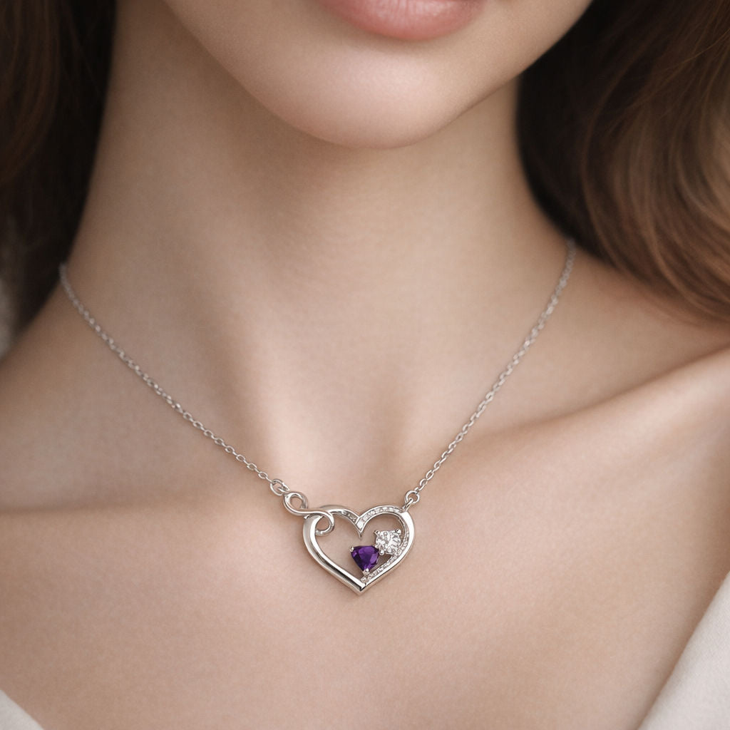 Collar Corazones Circón Amatista