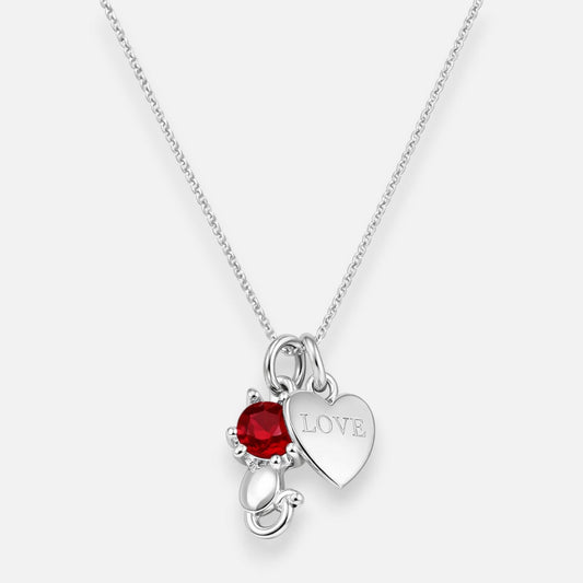 Collar Corazón Love Gatito Circón Rubí
