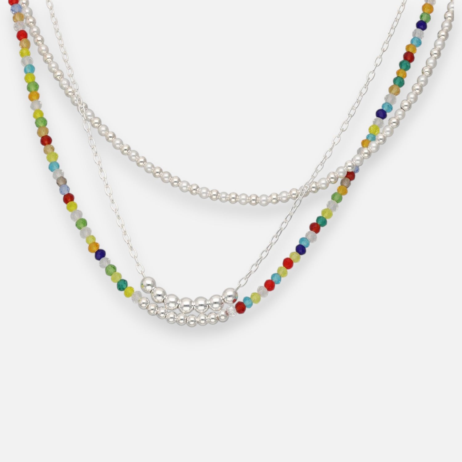 Collar Triple Esferas Cristales Multicolor