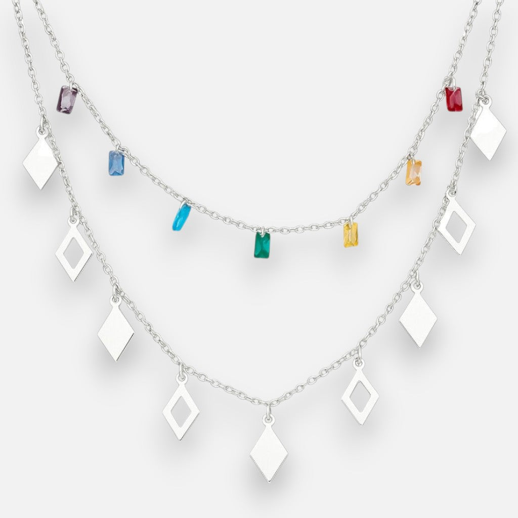 Collar Doble Triángulos 7 Chakras Cristales Hechos con Swarovski® Multicolor