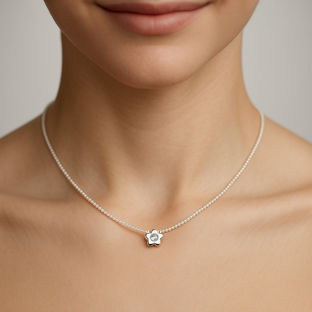 Collar Perlas Flor Circón